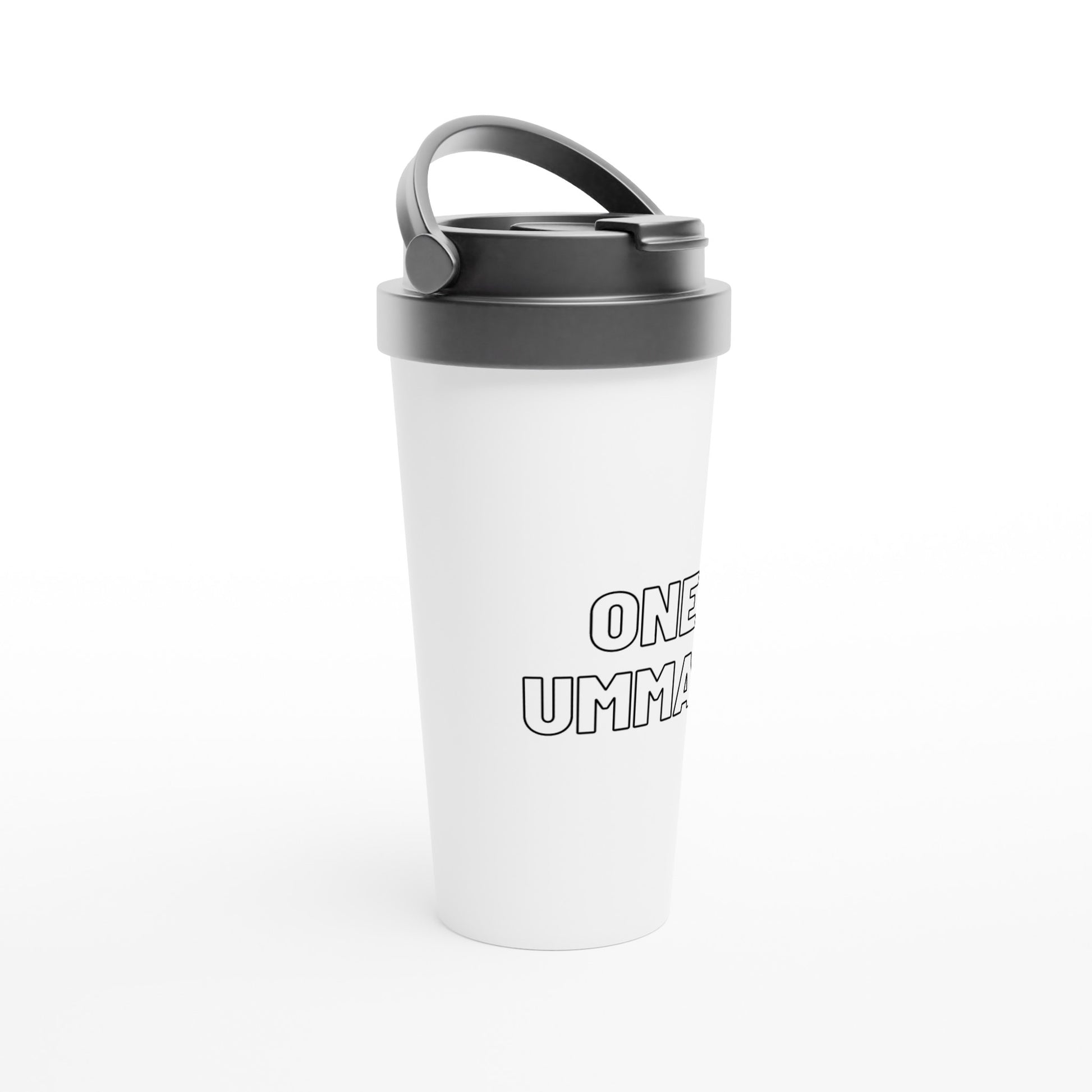 White Stainless Steel Travel Mug (One Ummah) - الأعمال الحلال