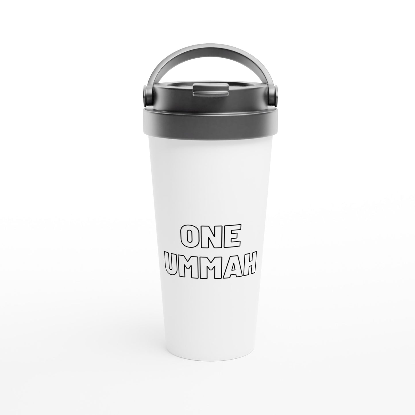 White Stainless Steel Travel Mug (One Ummah) - الأعمال الحلال