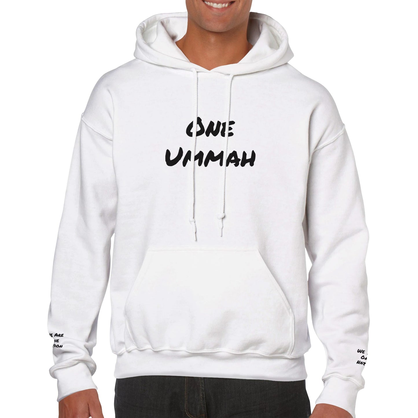 Classic Pullover Hoodie 3D Writing (One Ummah) - الأعمال الحلال