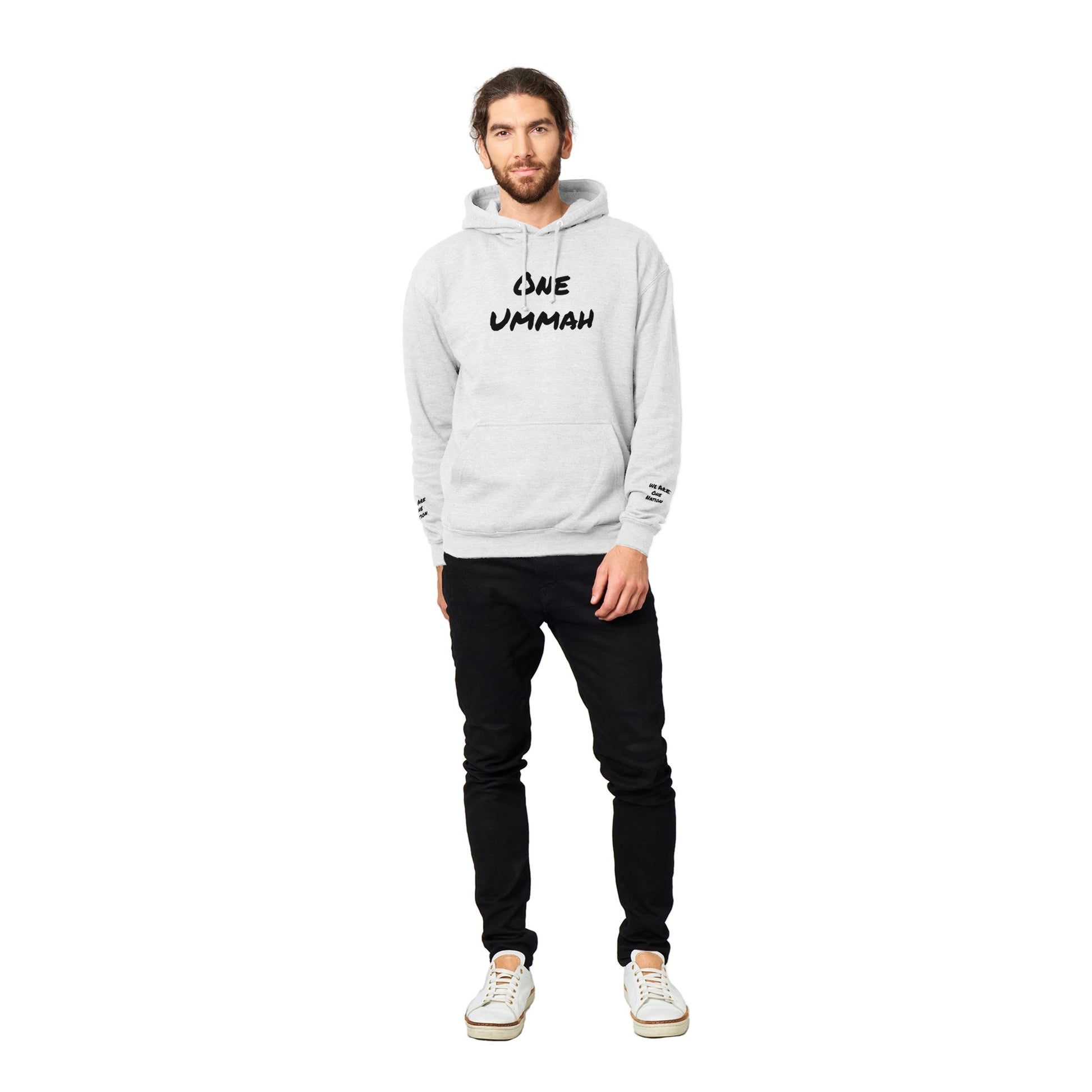 Premium Pullover Hoodie 3D Writing (One Ummah) - الأعمال الحلال