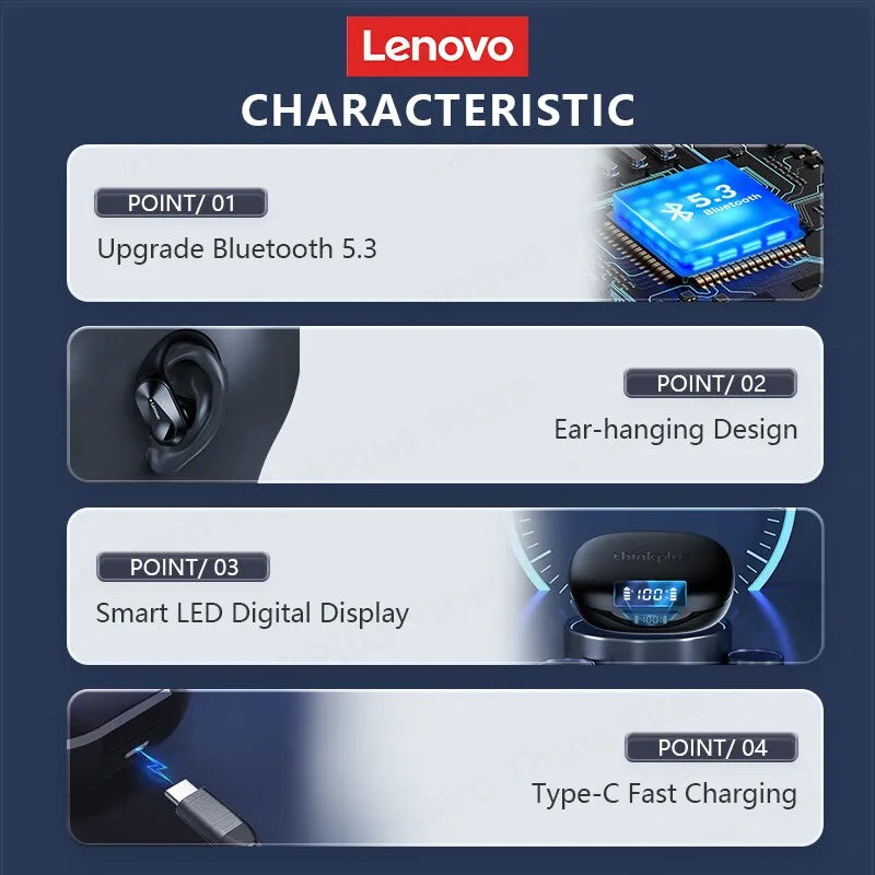 Lenovo LP75 Bluetooth 5.3 Earphones TWS Wireless Sport Headphones LED Digital Display - الأعمال الحلال