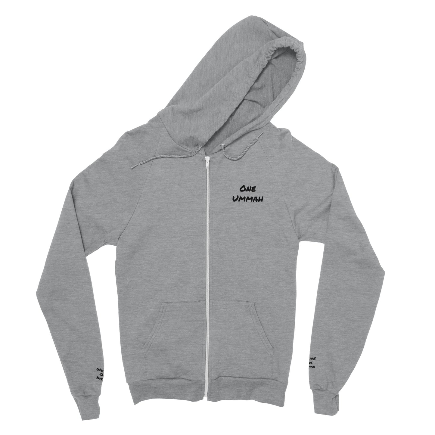 Classic Zip Hoodie 3D Writing (One Ummah) - الأعمال الحلال