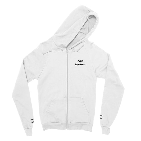 Classic Zip Hoodie 3D Writing (One Ummah) - الأعمال الحلال