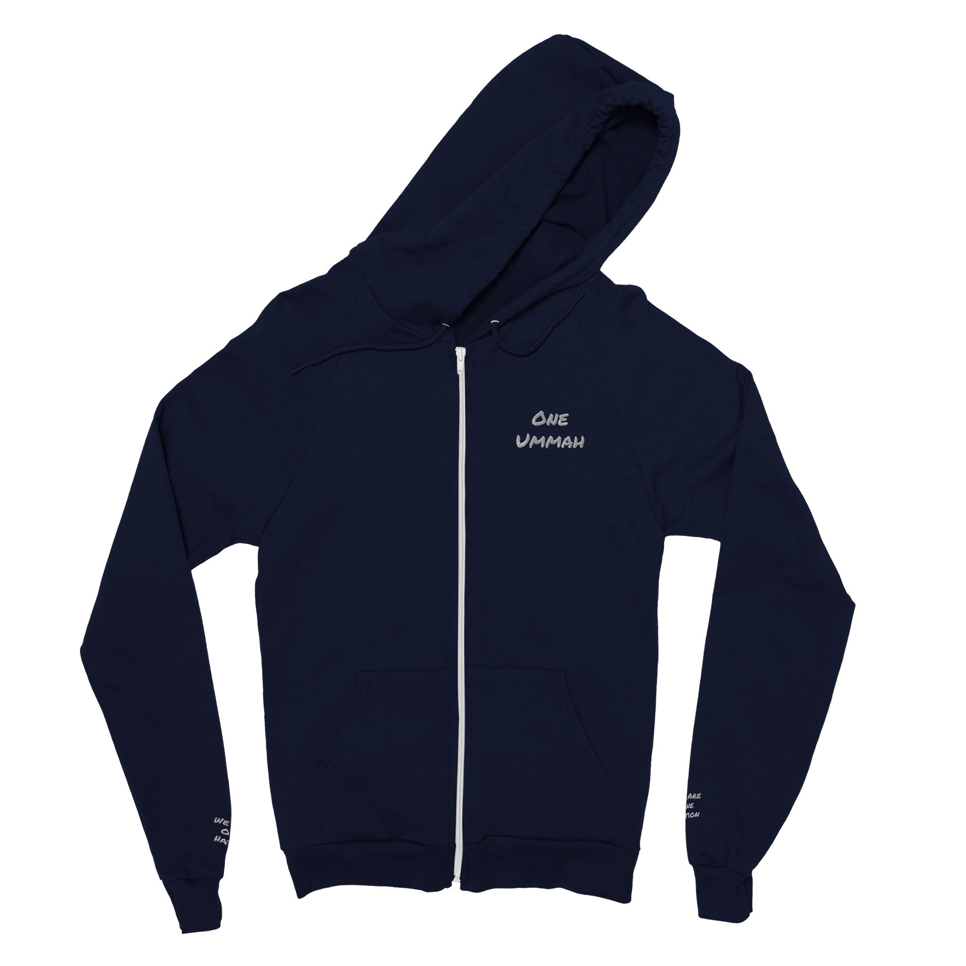 Classic Zip Hoodie 3D Writing (One Ummah) - الأعمال الحلال